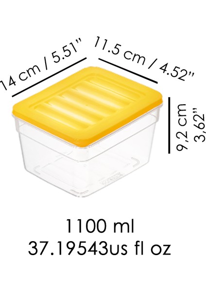 8'li Derin Buzdolabı Organizer Set Düzenleyici Saklama Kabı Mikrodalga Difriz Kabı 1100ML Sarı