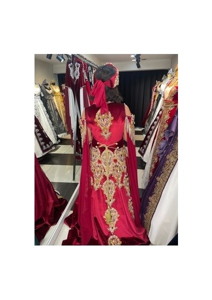 Bordo Hint Işi Kadife Kaftan Kına Elbisesi fiyatları