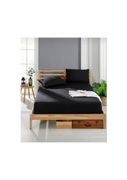 Uykulife Siyah Tek Kişilik Lastikli Çarşaf Seti