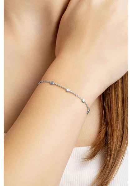 Minimal 18 Ayar Beyaz Altın Kaplama 19 cm Gümüş Bileklik