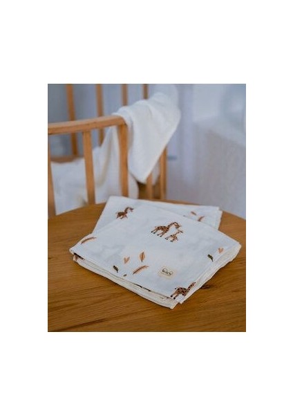 Müslin Örtü 2 Katli Zürafa Desenli 100% Pamuk 100X100 cm