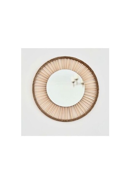 Eskitme Gold Detaylı El Yapımı Bambu Rattan Duvar Aynası