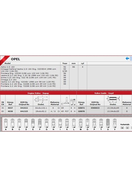 Sibop Gaydı G0872 G0878 In 8 Ex 8 Vectra 2.0 16V 4500633