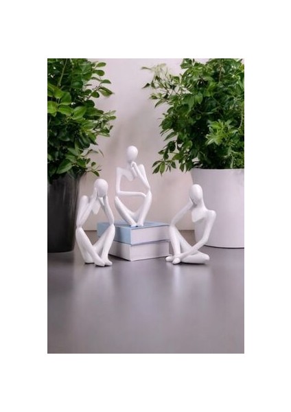 Dekoratif 3'lü Düşünen Adam Heykel Biblo Seti