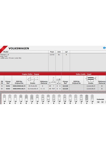 Sibop Gaydı G1126 Passat A3 1.6 Alz MOTOR-8V In 4 Ex 4