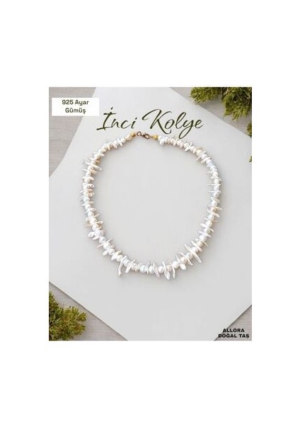 Inci Kolye Natural Çubuk Inci& Tatlı Su Incisi 925 Ayar Gümüş