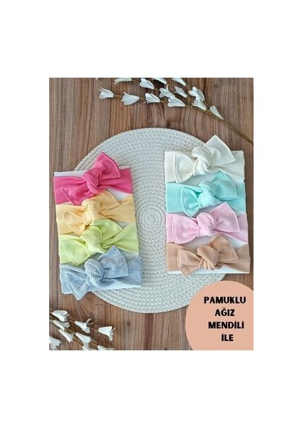 Kız Bebek Çocuk Bandana Kaşkorse 8'li Ribana Saç Bandanası Fiyonk Bağlamalı %100 Pamuklu Hediyelik