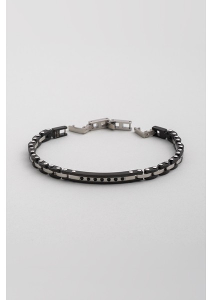 Siyah Taşlı 21 cm Çelik Erkek Bileklik