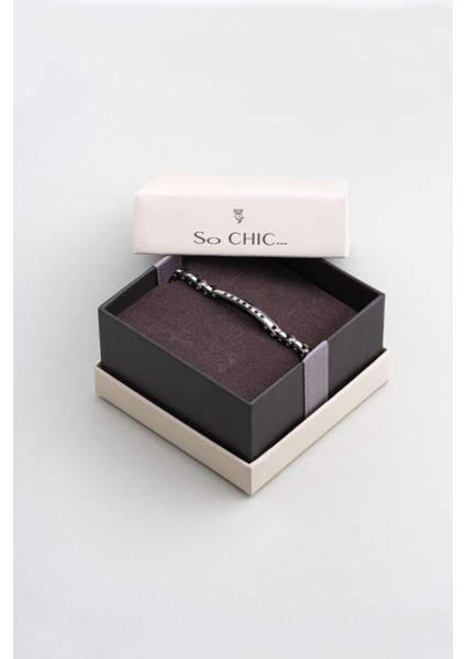 Siyah Taşlı 21 cm Çelik Erkek Bileklik indirimleri