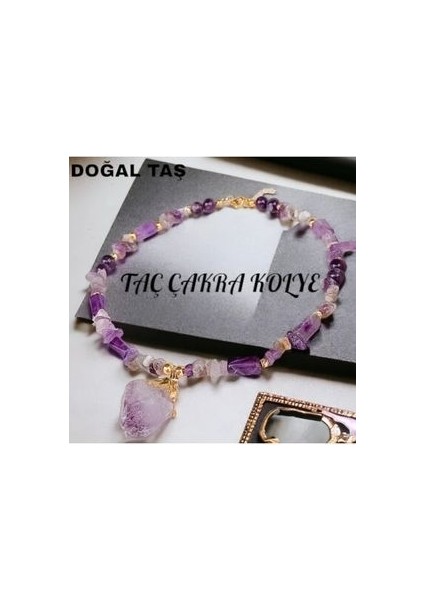 Doğal Taş Kolye Taç Çakra(Amesist Taşı)