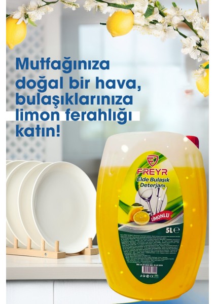 Elde Bulaşık Deterjanı Limon Kokulu 5 Lt (Güçlü Yağ ve Kir Çözücü)