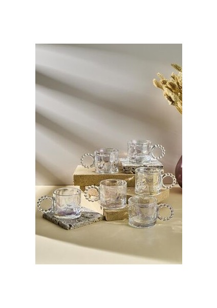 Ringo Stone Lüster 6'lı Boncuk Kulplu 100ML Cam Fincan Espresso ve Türk Kahvesi Fincanı