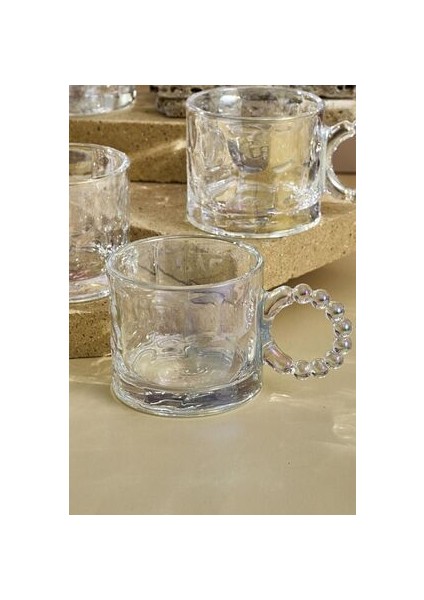 Ringo Stone Lüster 6'lı Boncuk Kulplu 100ML Cam Fincan Espresso ve Türk Kahvesi Fincanı fiyatları