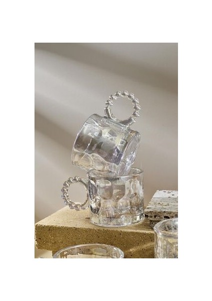 Ringo Stone Lüster 6'lı Boncuk Kulplu 100ML Cam Fincan Espresso ve Türk Kahvesi Fincanı fırsatları