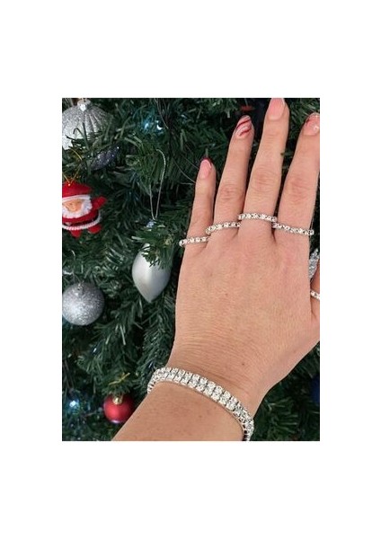 Beyaz Taşlı Gümüş Renkli Lastikli Çift Sıralı Bileklik fiyatları