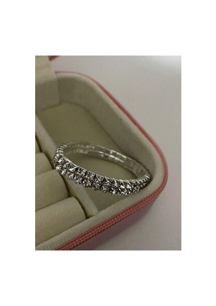 Beyaz Taşlı Gümüş Renkli Lastikli Çift Sıralı Bileklik modelleri