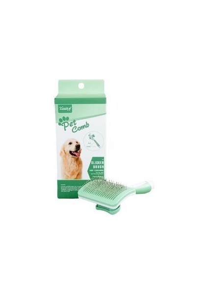 Ergonomik Tasarımlı Tel Uç Kedi Köpek Fırça Yeşil Small Boy