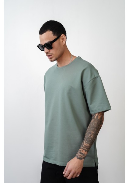 Bisiklet Yaka Oversize Düz Unisex Tişört