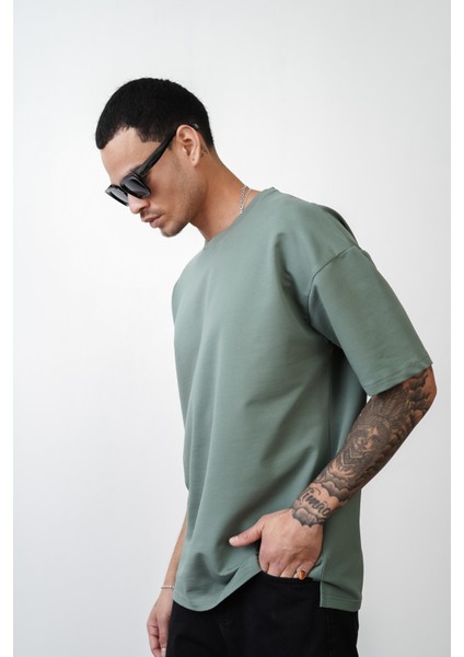Bisiklet Yaka Oversize Düz Unisex Tişört
