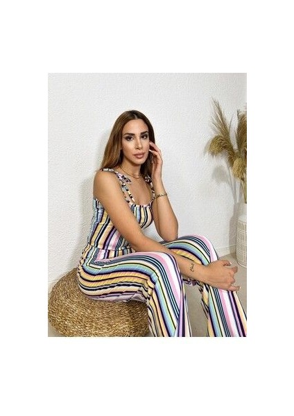 Kadın Lila Çizgili Yumuşak Kumaş Bağcıklı Pijama Takımı indirimleri