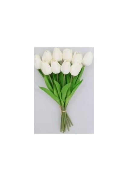 Yapay 8li Islak Lale Buketi Gerçek Doku Krem