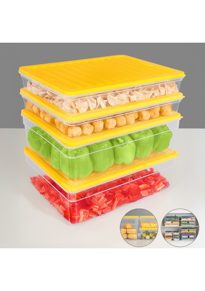 4'lü Mikrodalga Uyumlu Organizer Set Düzenleyici Gıda Erzak Saklama Kabı Derin ve Sığ Xl Sarı