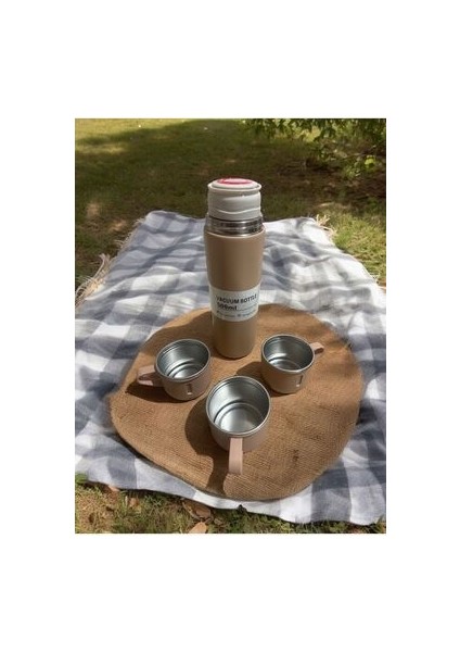 Stainless Steel Vacuum Flask Paslanmaz Çelik Bardakli Termos 3 Bardakli 500ML Yeşil fırsatları