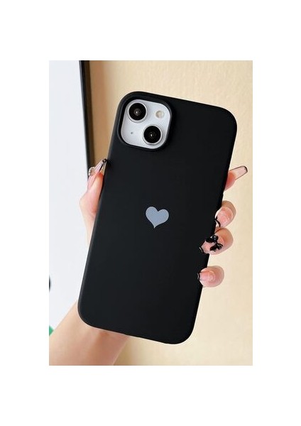 iPhone 15 Kalp Baskılı Kılıf - Siyah