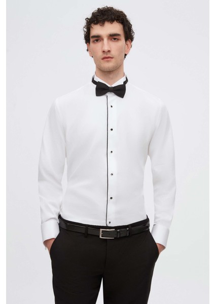 Ds Damat Slim Fit Beyaz Düz Smokin Gömlek
