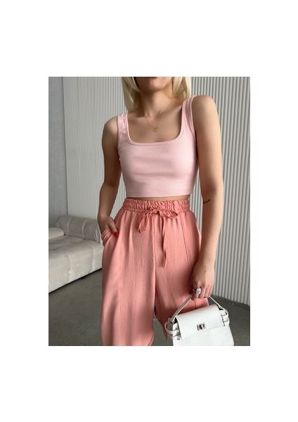 Kadın Fitilli Kaşkorse Kare Yaka Crop Atlet Body indirimleri