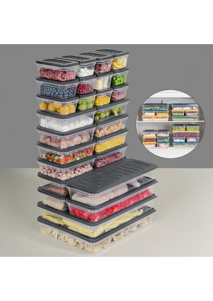 26 Parça Mikrodalga ve Difrize Uygun Saklama Kabı - 2X2400ML 4X1170ML 8X600ML 12X240ML Antrasit