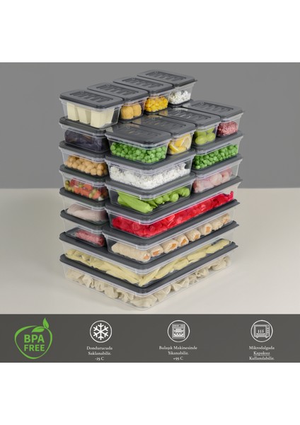 26 Parça Mikrodalga ve Difrize Uygun Saklama Kabı - 2X2400ML 4X1170ML 8X600ML 12X240ML Antrasit modelleri
