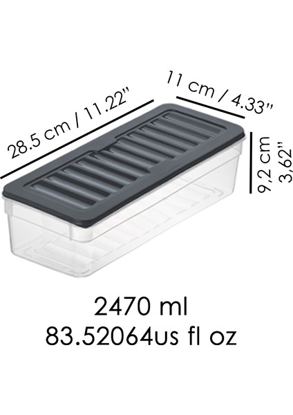 4'lü Derin Buzdolabı Organizer Set Düzenleyici Saklama Kabı Mikrodalga Difriz Kabı 2470ML Antrasit