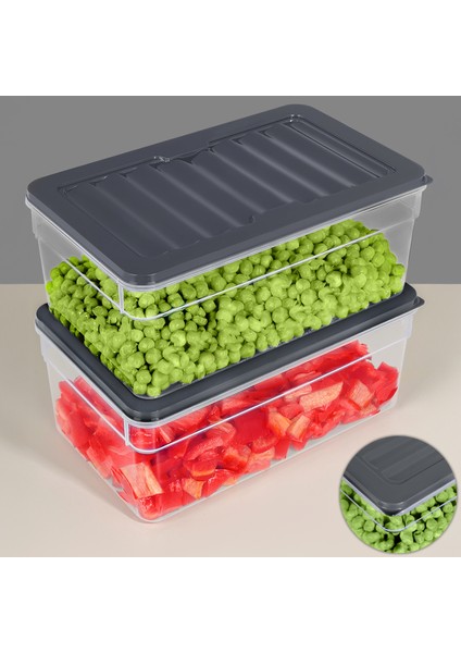 2'li Derin Buzdolabı Organizer Set Düzenleyici Saklama Kabı Mikrodalga Difriz Kabı 2500ML Antrasit