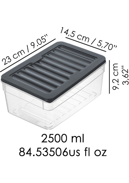 2'li Derin Buzdolabı Organizer Set Düzenleyici Saklama Kabı Mikrodalga Difriz Kabı 2500ML Antrasit