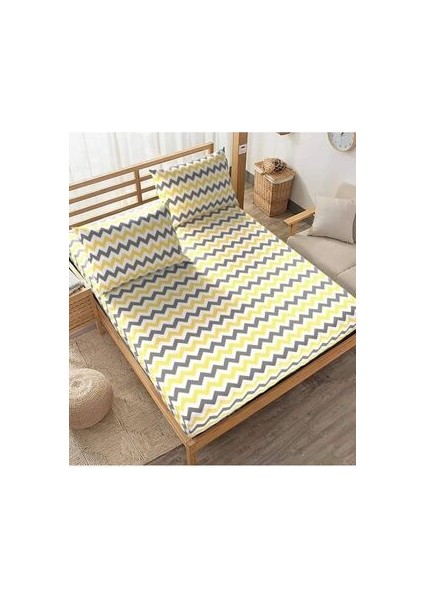 Uykulife Sarı Zigzag Kareli Tek Kişilik Lastikli Çarşaf Seti