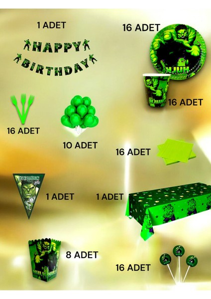 16 Kişilik Hulk Temalı Ultra Lü x Set - Doğum Günü Parti ve Eğlenceli Etkinlikler