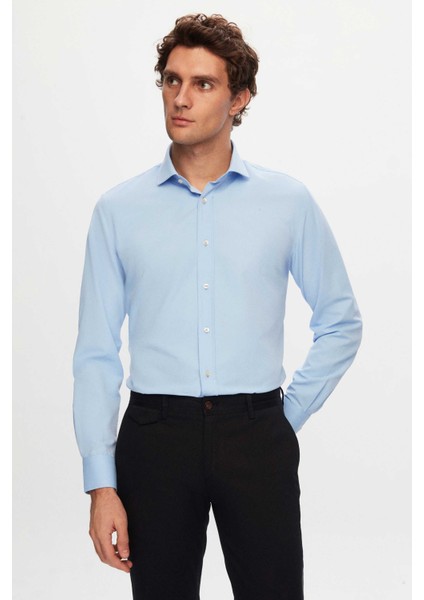 Ds Damat Slim Fit Mavi Düz Easy Iron Gömlek