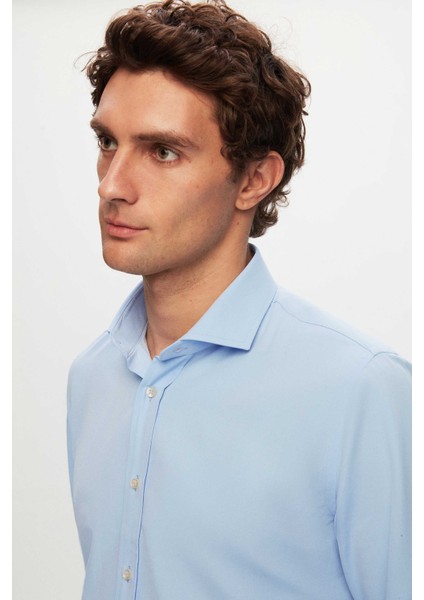 Ds Damat Slim Fit Mavi Düz Easy Iron Gömlek