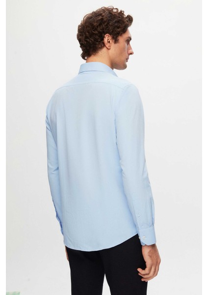 Ds Damat Slim Fit Mavi Düz Easy Iron Gömlek