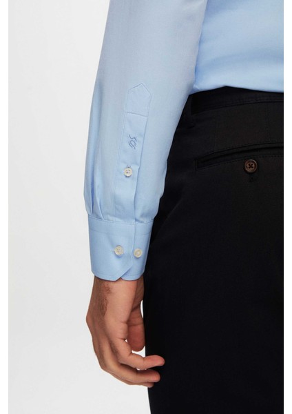 Ds Damat Slim Fit Mavi Düz Easy Iron Gömlek