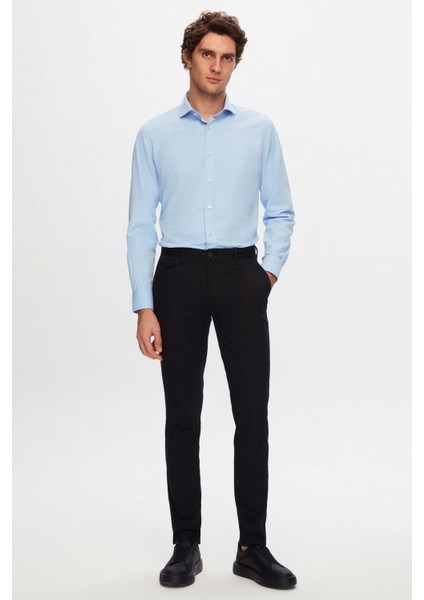 Ds Damat Slim Fit Mavi Düz Easy Iron Gömlek