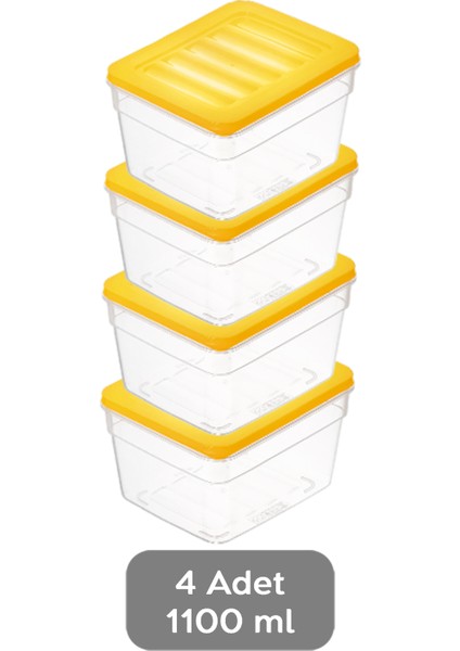 4'lü Derin Buzdolabı Organizer Set Düzenleyici Saklama Kabı Mikrodalga Difriz Kabı 1100ML Sarı