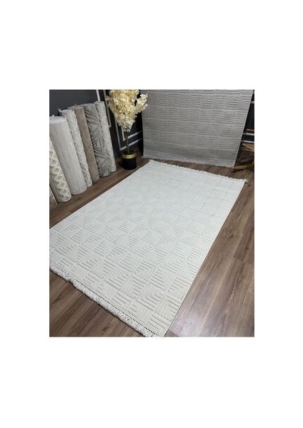 Dilara Krem Halı İskandinav Tarz Halı Modern Saçaklı Mikrofiber Dokuma Antialerjik Salon Halısı Mutfak Koridor Halısı Çocuk Odası Halısı