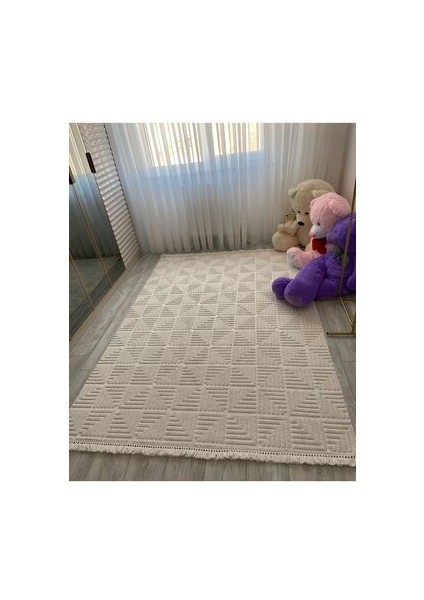 Dilara Krem Halı İskandinav Tarz Halı Modern Saçaklı Mikrofiber Dokuma Antialerjik Salon Halısı Mutfak Koridor Halısı Çocuk Odası Halısı