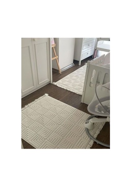 Dilara Krem Halı İskandinav Tarz Halı Modern Saçaklı Mikrofiber Dokuma Antialerjik Salon Halısı Mutfak Koridor Halısı Çocuk Odası Halısı