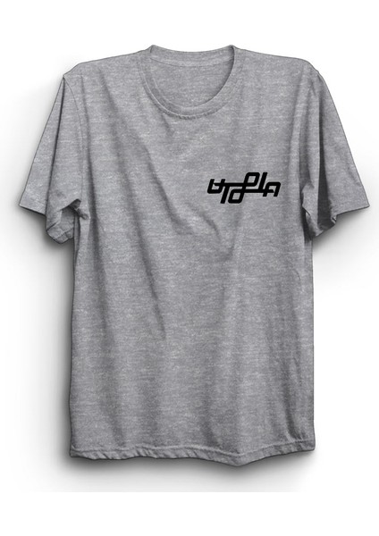 Travis Scott, Utopia Yazı Logo, Cactus Jack, Rap, Hiphop Unisex Gri Pamuk Tişört