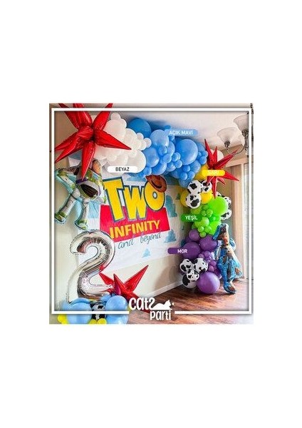 Toy Story Oyuncak Hikayesi Balon Zinciri-Açık Mavi, Yeşil, Mor, Beyaz, Sarı 100 Adet Balon+ Zincir