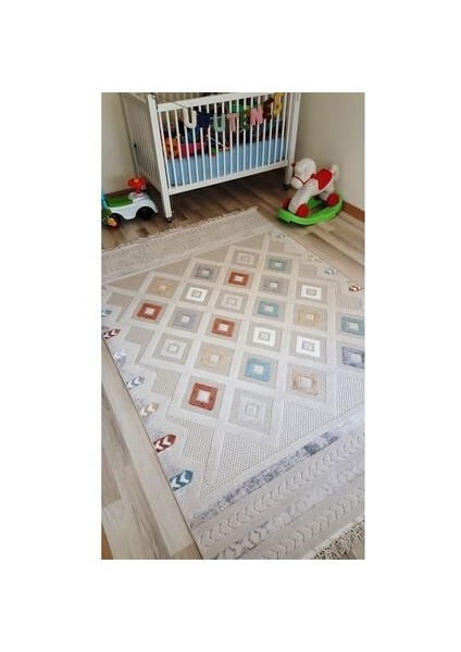 Dilara Renkli Halı İskandinav Tarz Halı Modern Saçaklı Mikrofiber Dokuma Antialerjik Salon Oturma Odası Halısı Çocuk Odası Halısı