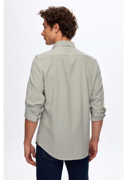 Ds Damat Regular Fit Haki Çizgi Desenli Gömlek fırsatları